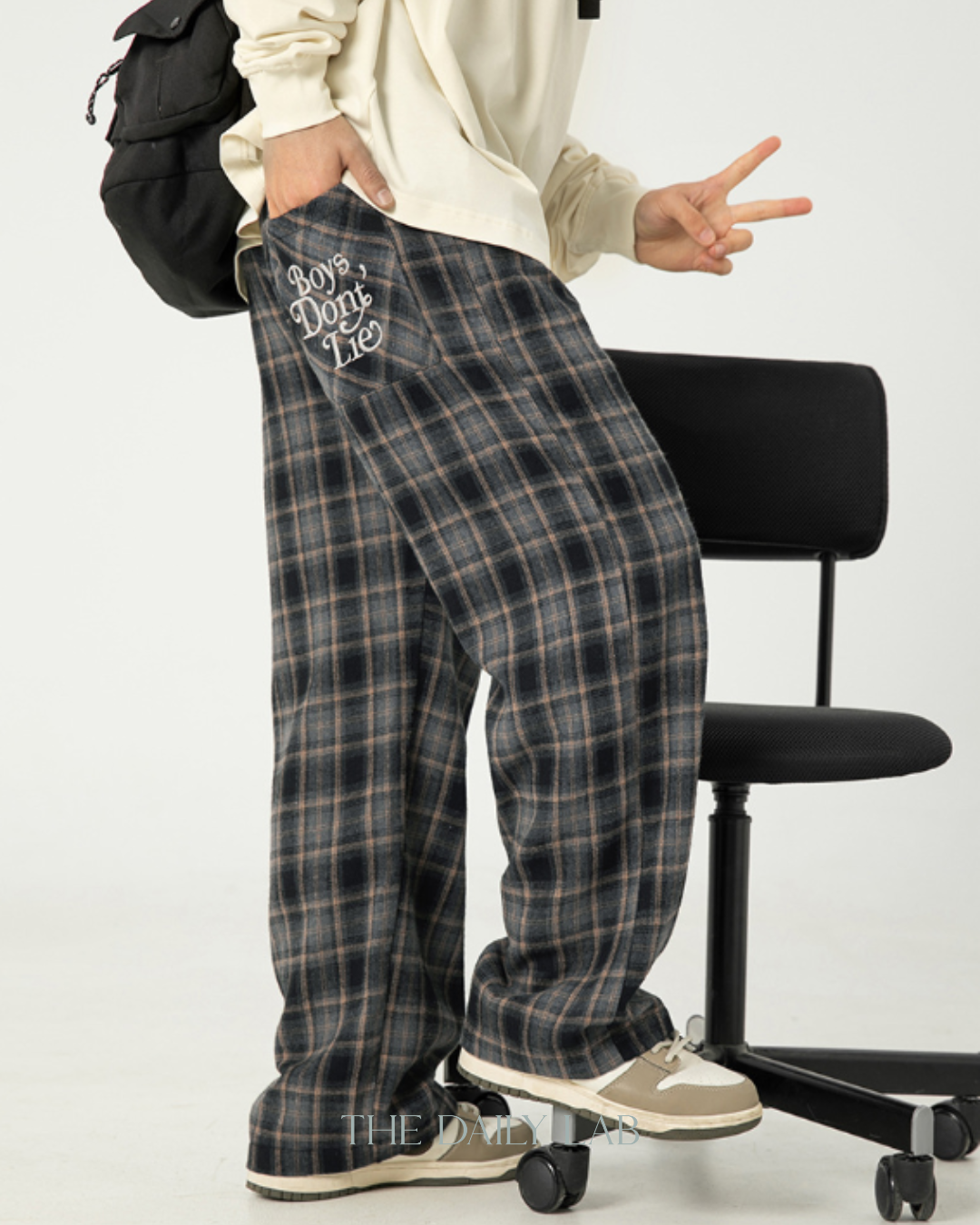 Vintage Plaid Brushed Cotton Relaxed Pants