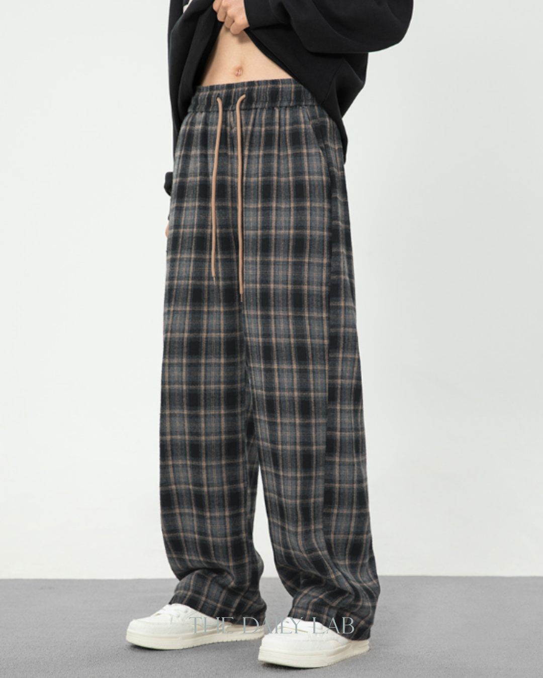 Vintage Plaid Brushed Cotton Relaxed Pants