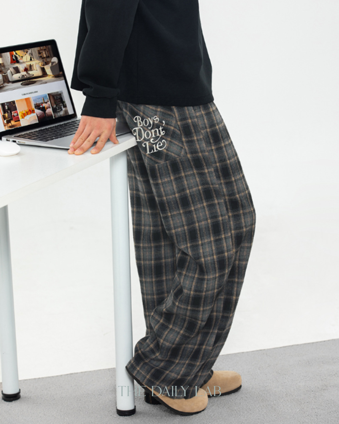 Vintage Plaid Brushed Cotton Relaxed Pants