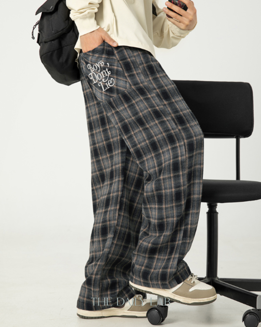 Vintage Plaid Brushed Cotton Relaxed Pants