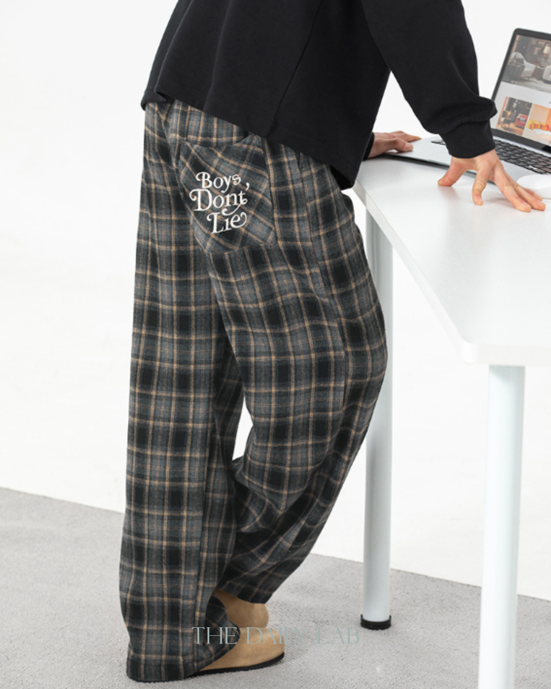 Vintage Plaid Brushed Cotton Relaxed Pants