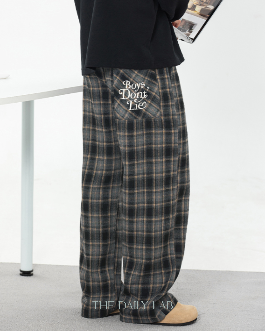 Vintage Plaid Brushed Cotton Relaxed Pants