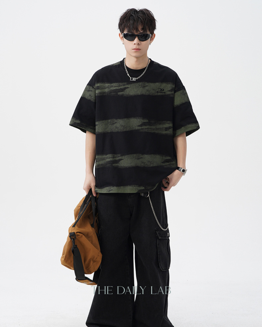 Tie-Dye Striped Vintage Tee in Black Green (In-Stock)
