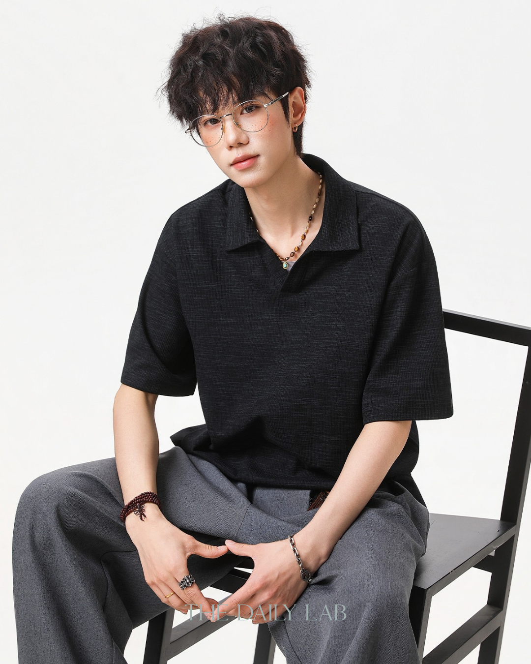 Clean Fit Knit Polo Shirt in Black