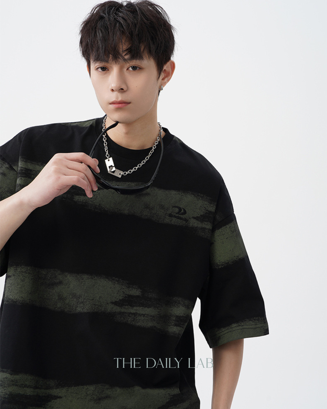 Tie-Dye Striped Vintage Tee in Black Green (In-Stock)