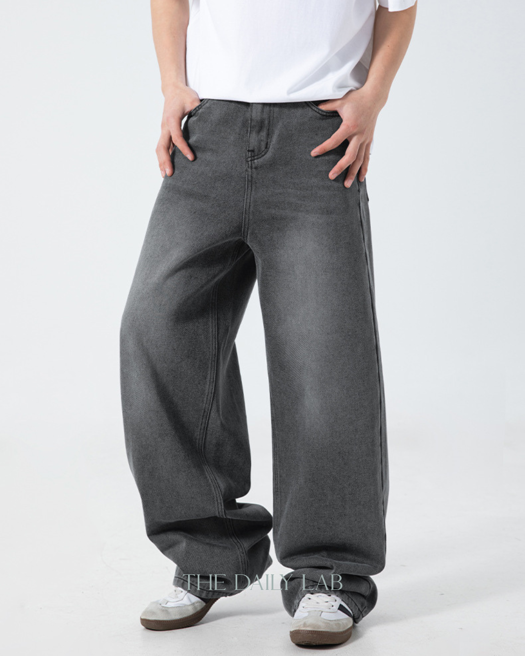 Vintage Washed Wide-Leg Jeans in Grey
