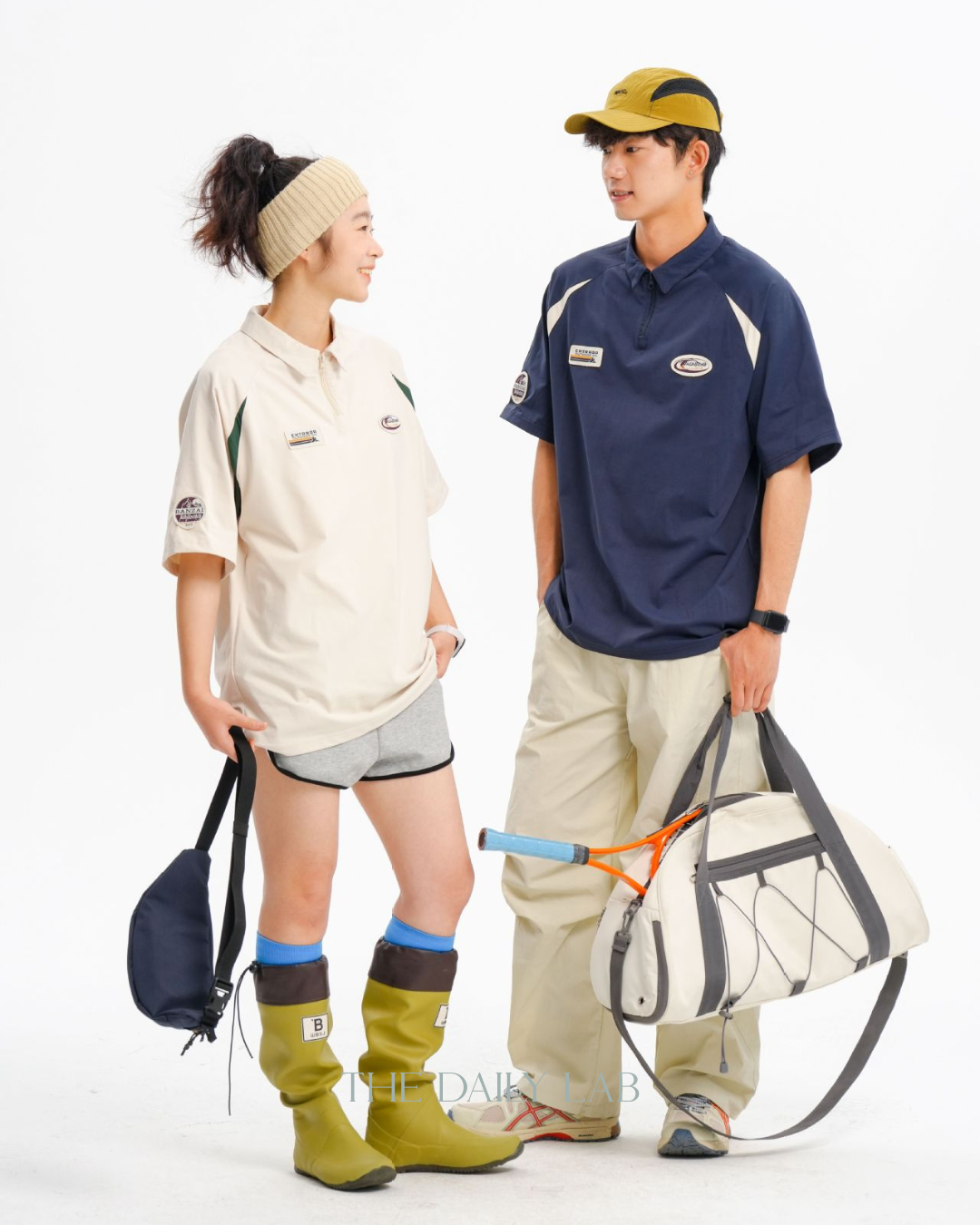 Logo Zipper Polo Shirt in Navy Blue