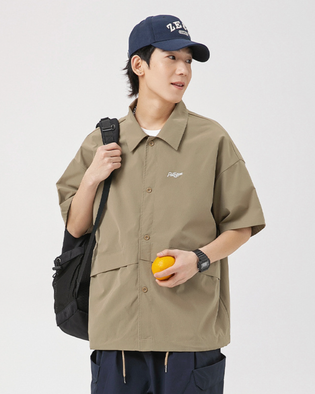 Pocketed Alphabet Overshirt in Khaki