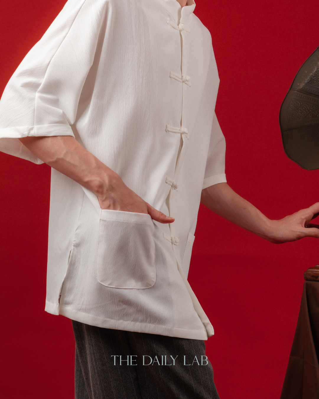 Vintage Mandarin Button Shirt in White