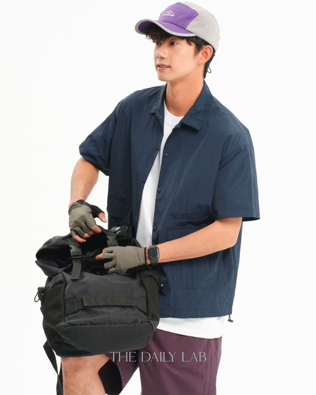 Solid Color Functional Short Sleeve Shirt In Navy Blue