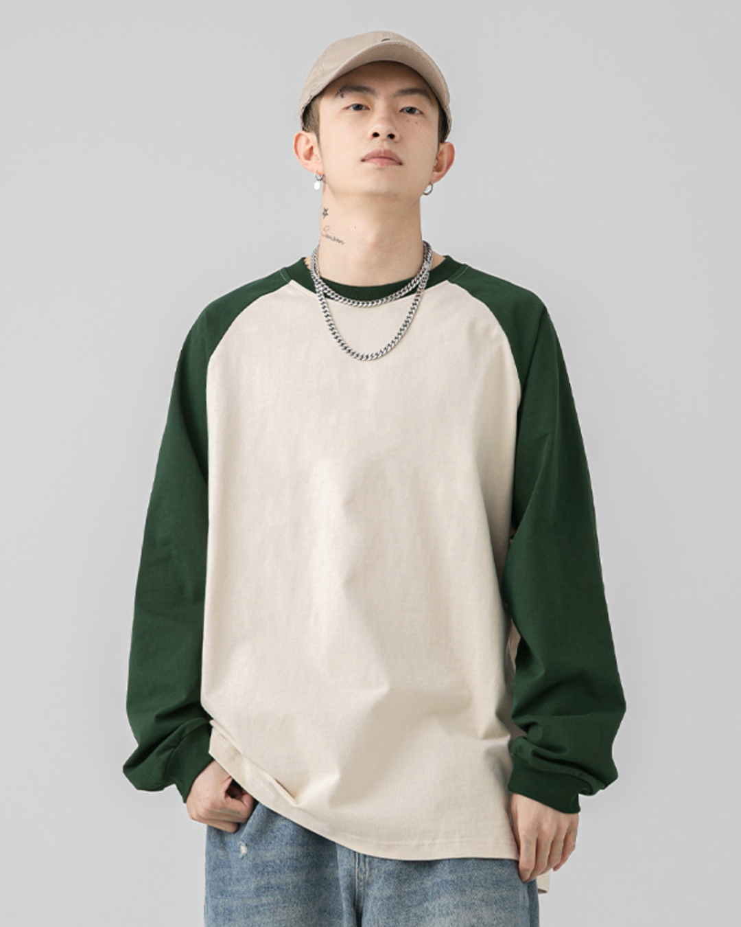 250G Dual Tone Patchwork Tee in Green