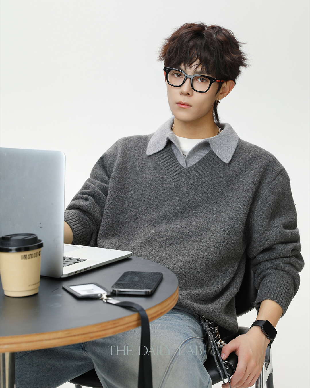 Vintage Lapel Knit Sweater Jacket in Grey