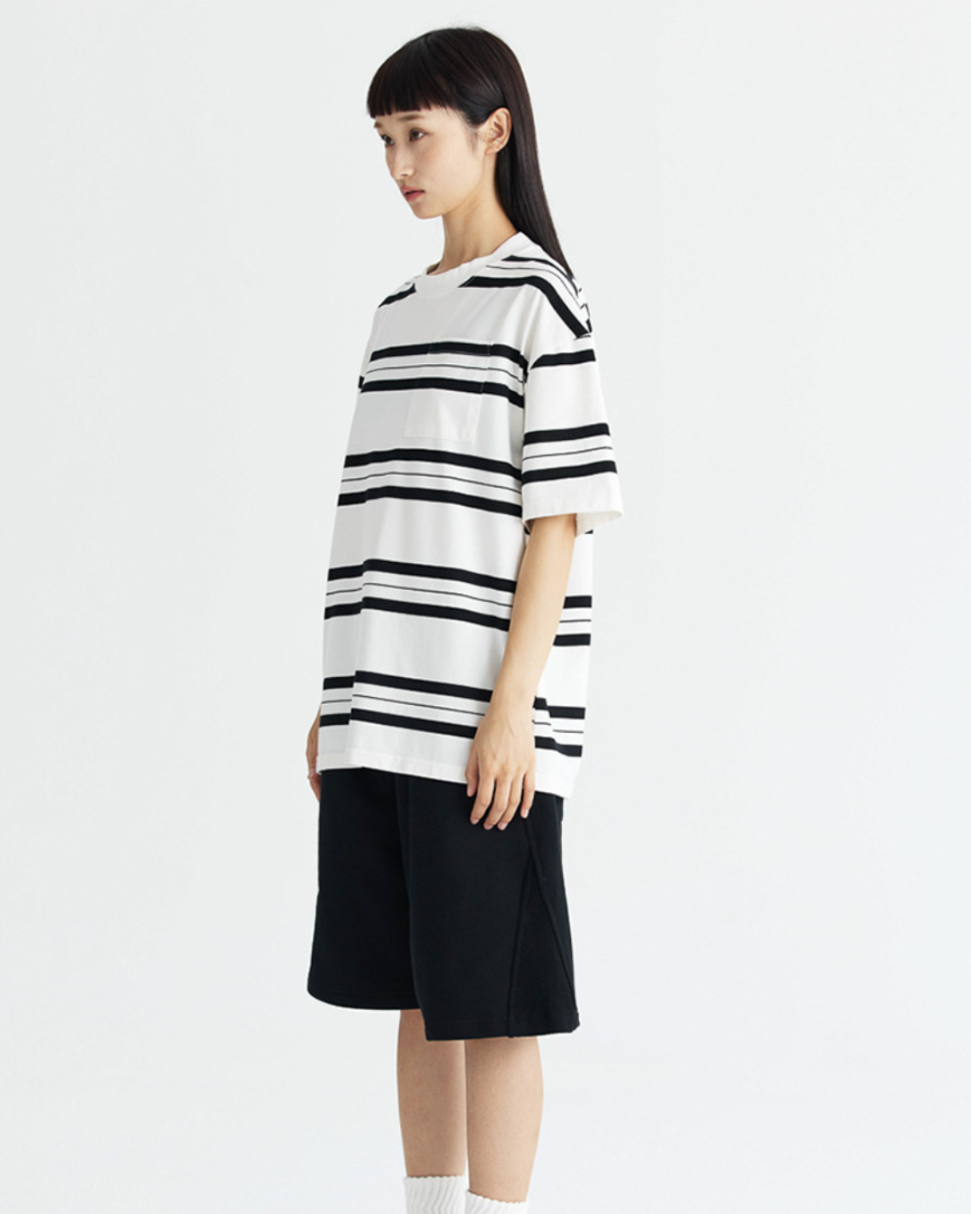 Striped Line Oversized Tee in White