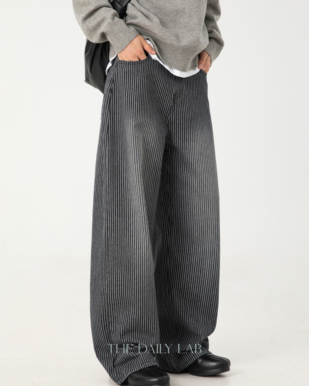 Vintage Washed Vertical-Stripe Jeans In Black