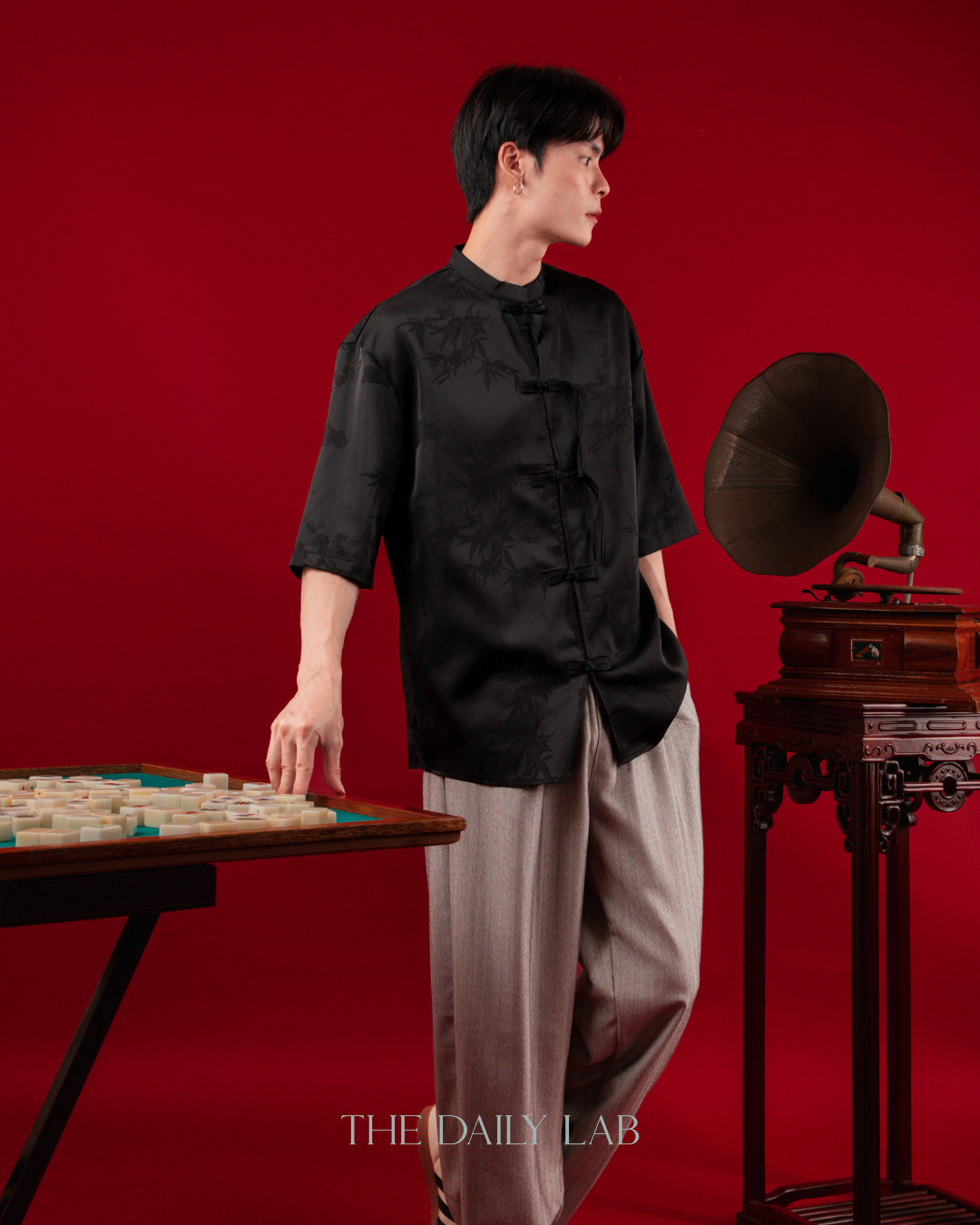 Vintage Mandarin Collar Coat in Black