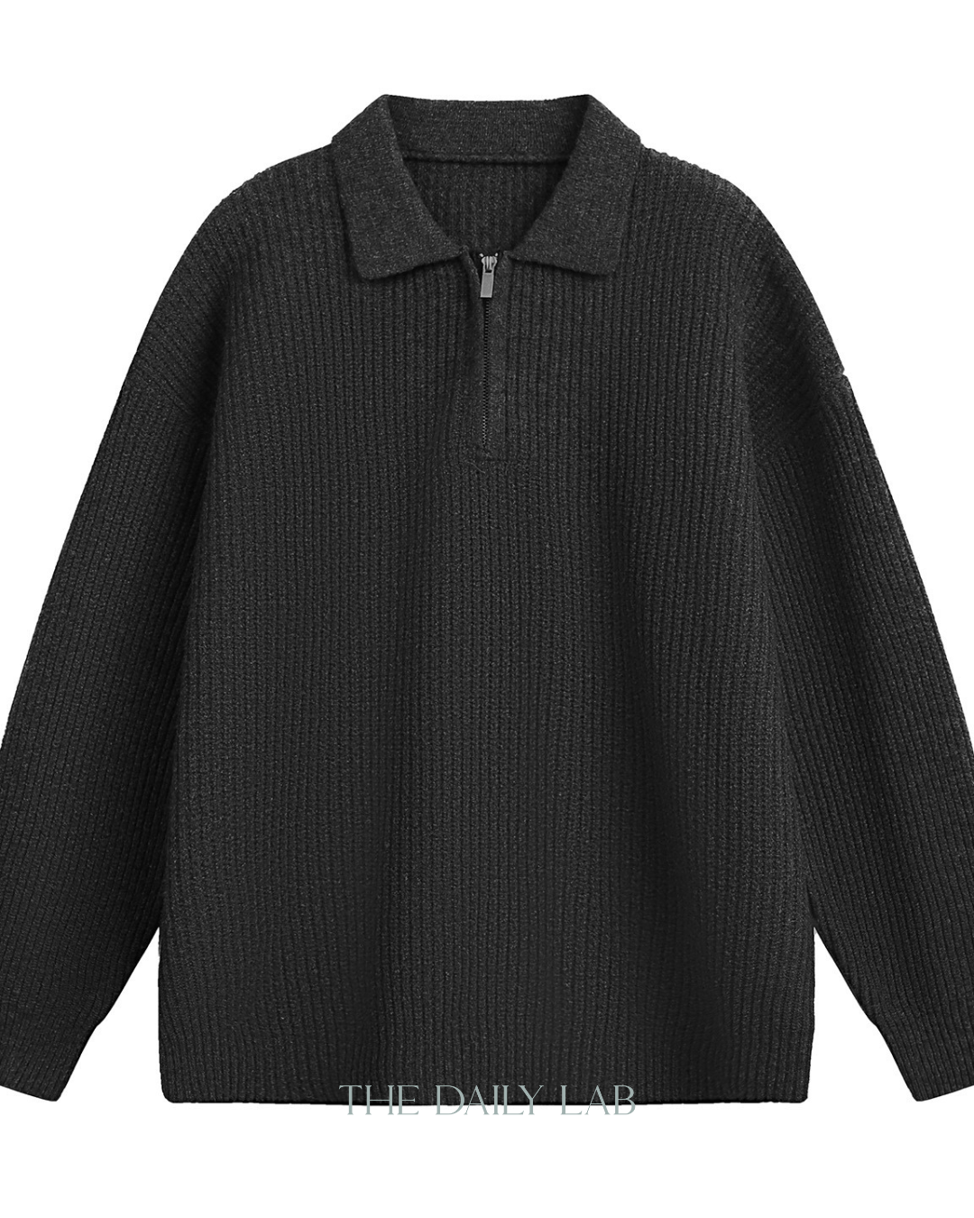 Heavyweight Half-Zip Knit Sweater in Black