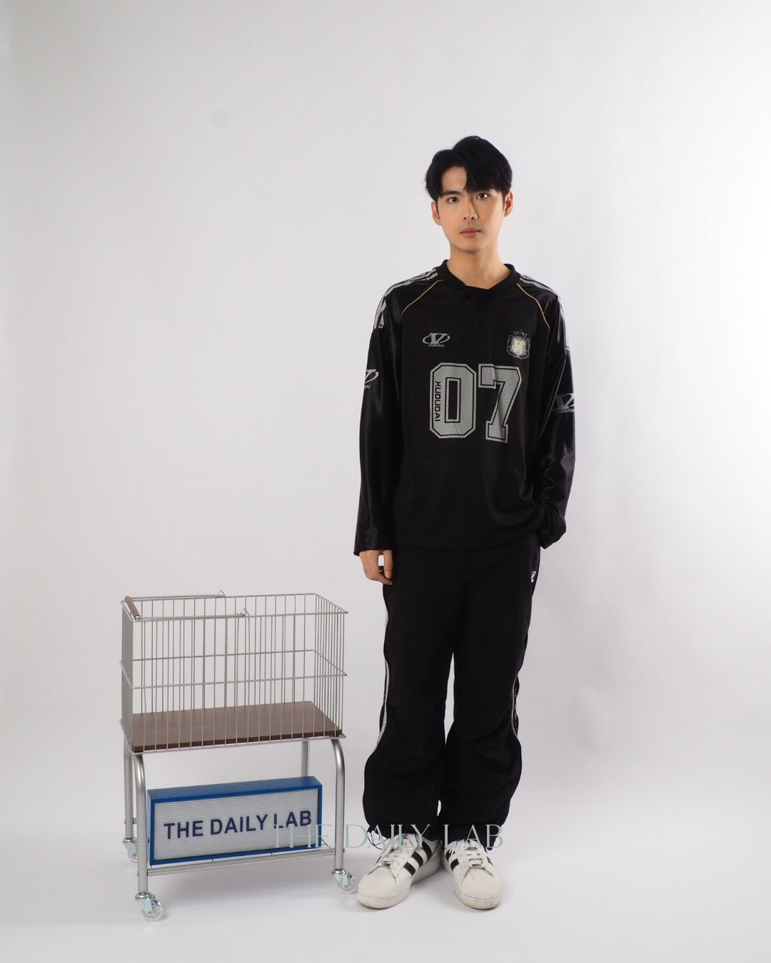 Vintage Mesh Long Sleeve Tee in Black