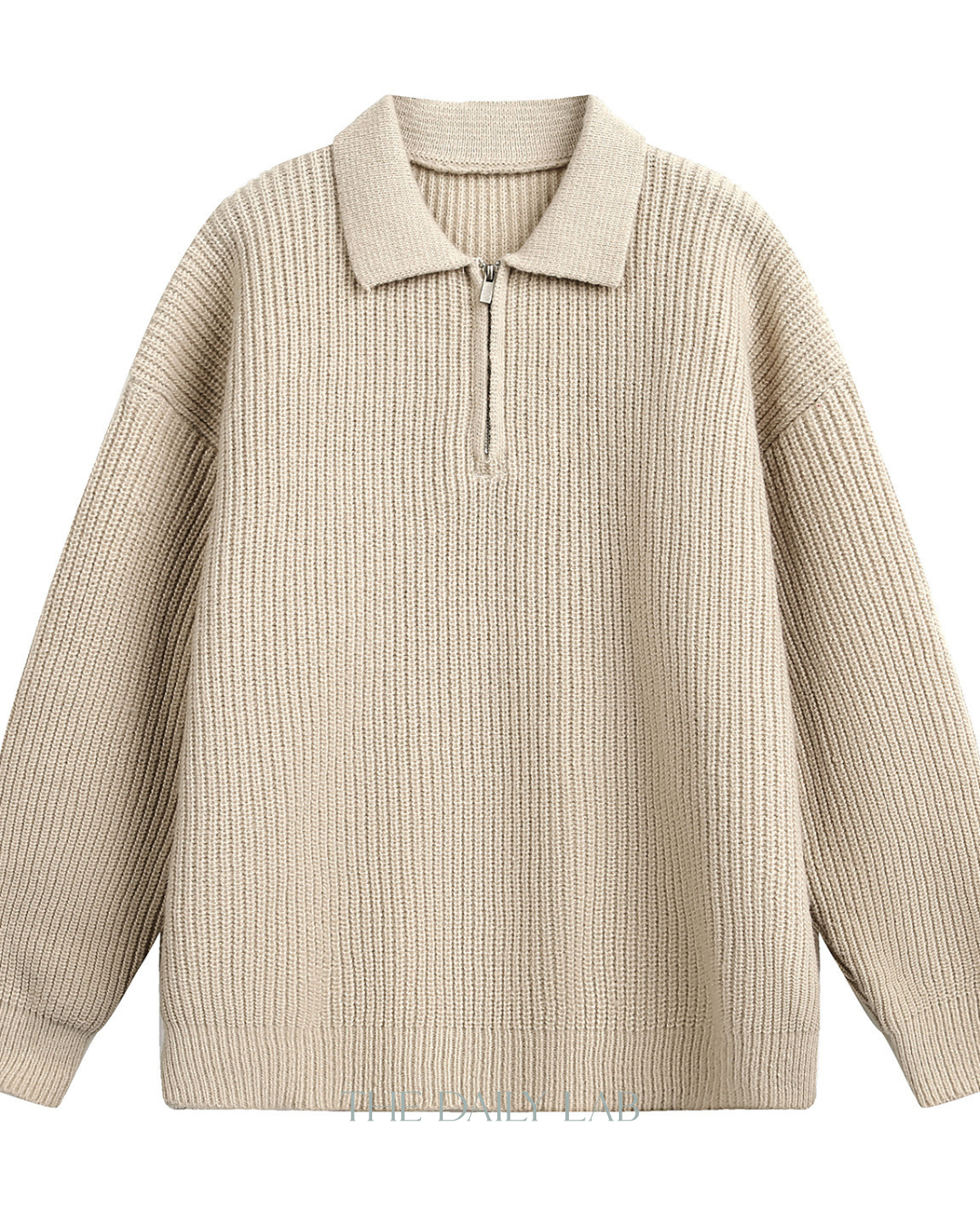 Heavyweight Half-Zip Knit Sweater in Beige