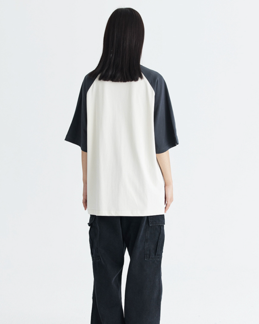 DualTone Patchwork Oversized Tee in Beige