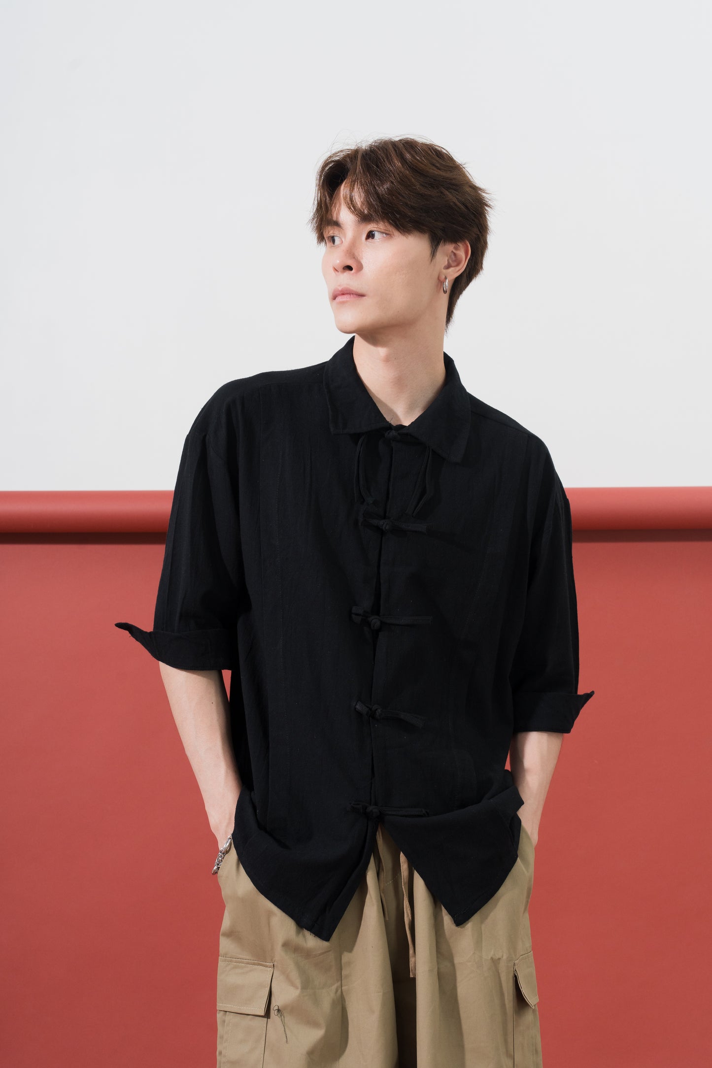 Oversized Pankou Tang Suit Top in Black