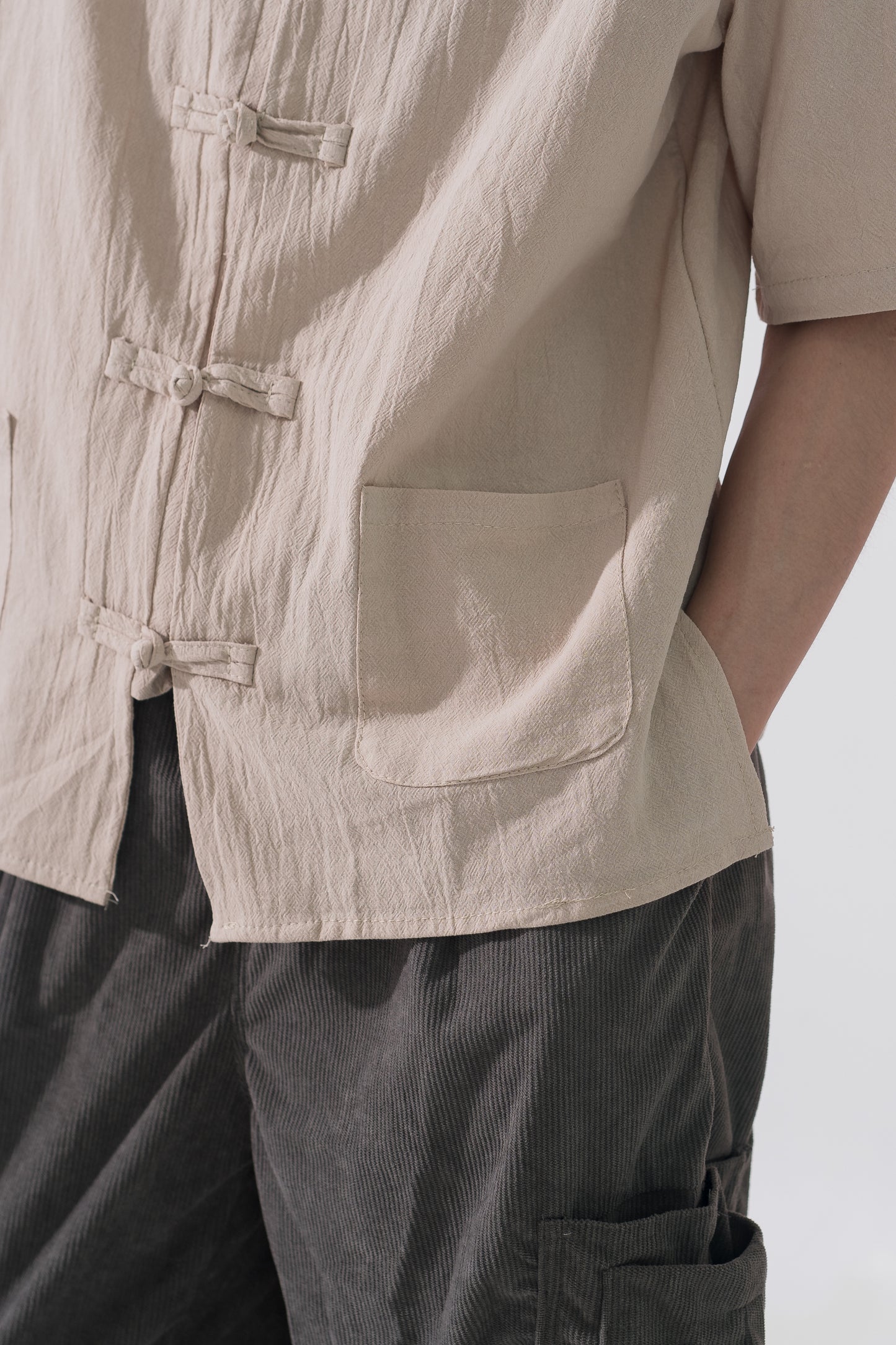 Linen Cotton Pankou Tang Suit in Beige