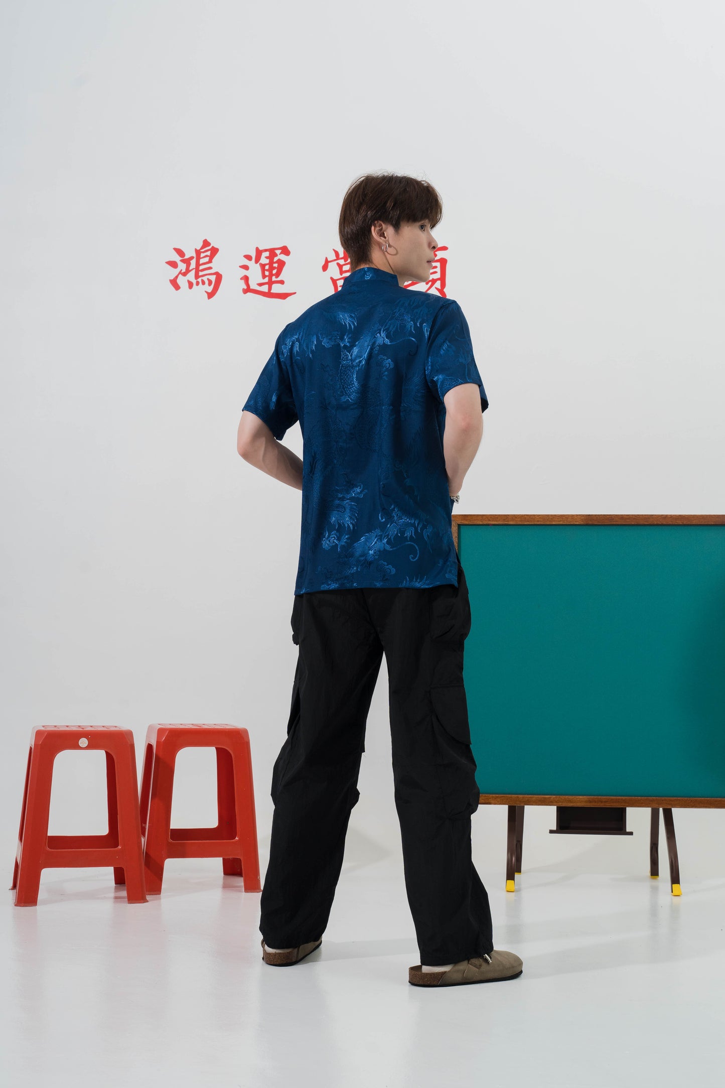 Vintage Chinese Dragon Tang Suit in Blue