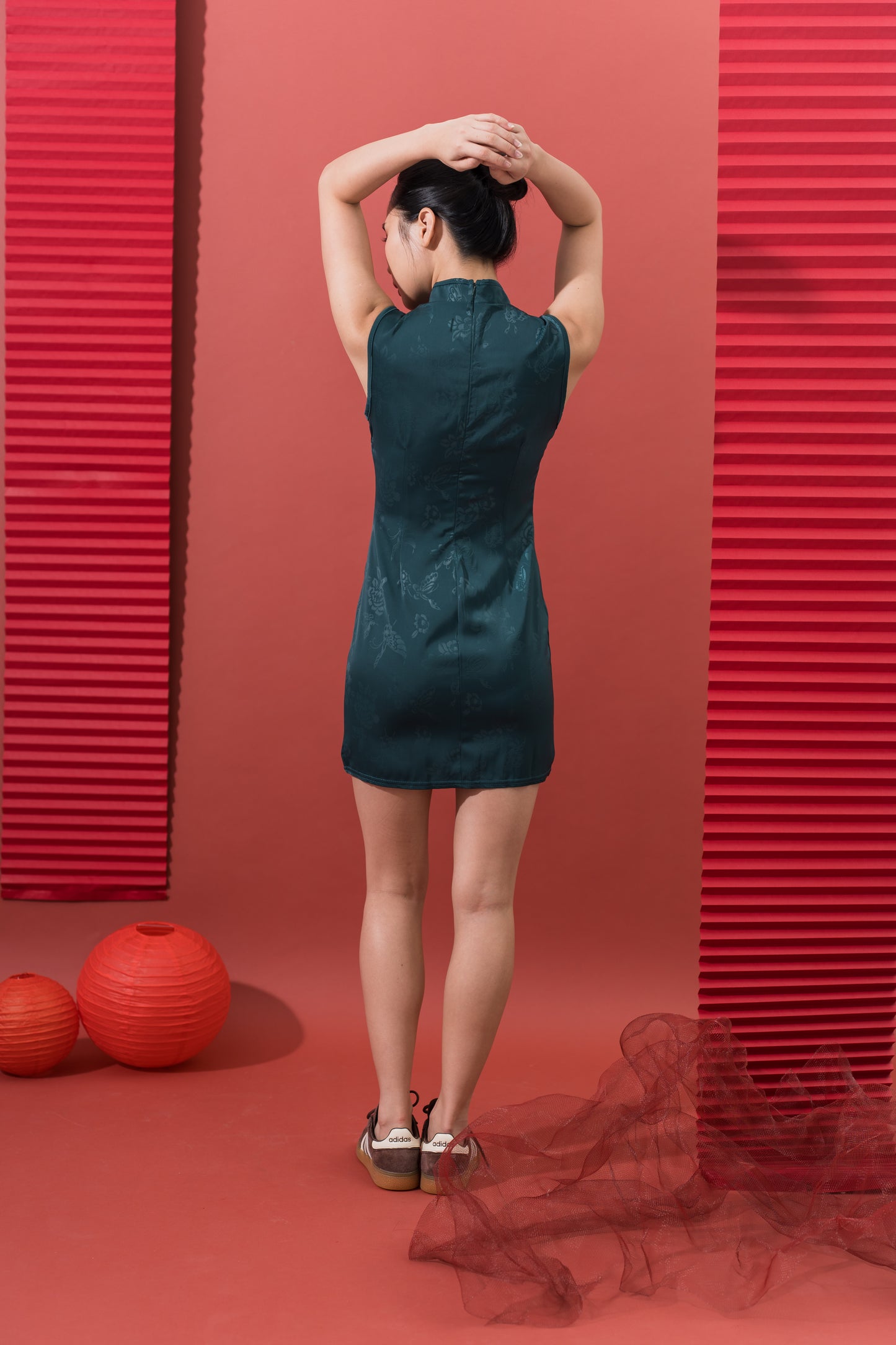 Dark Green Floral A-Line Cheongsam