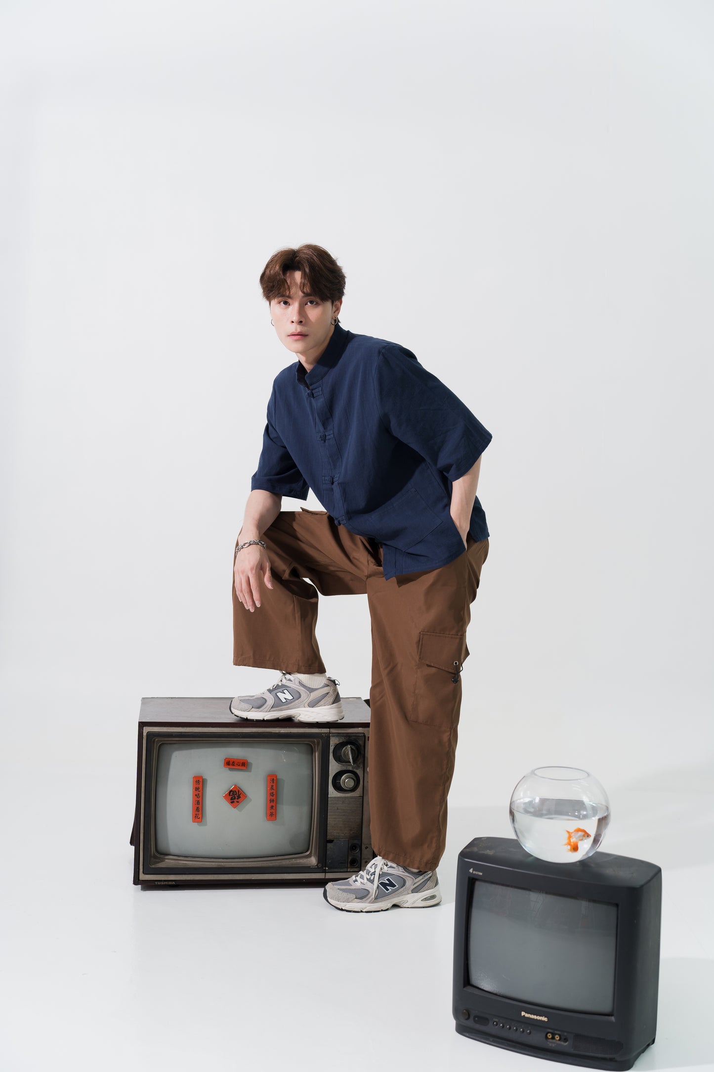 Linen Cotton Pankou Tang Suit in Navy