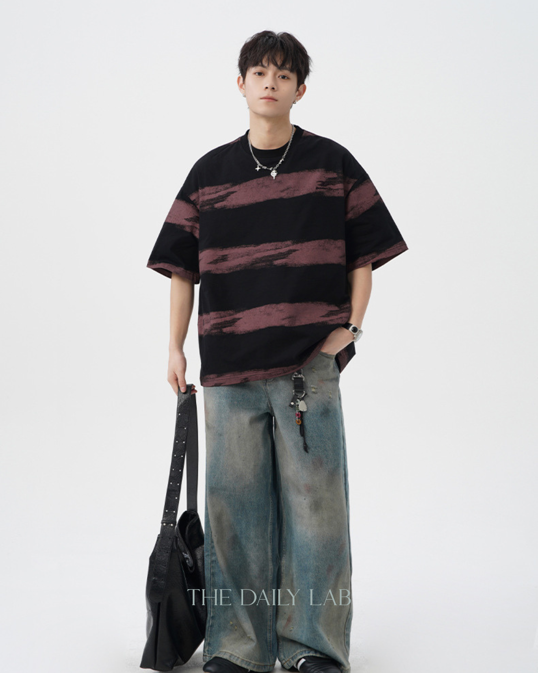 Tie-Dye Striped Vintage Tee in Black Purple