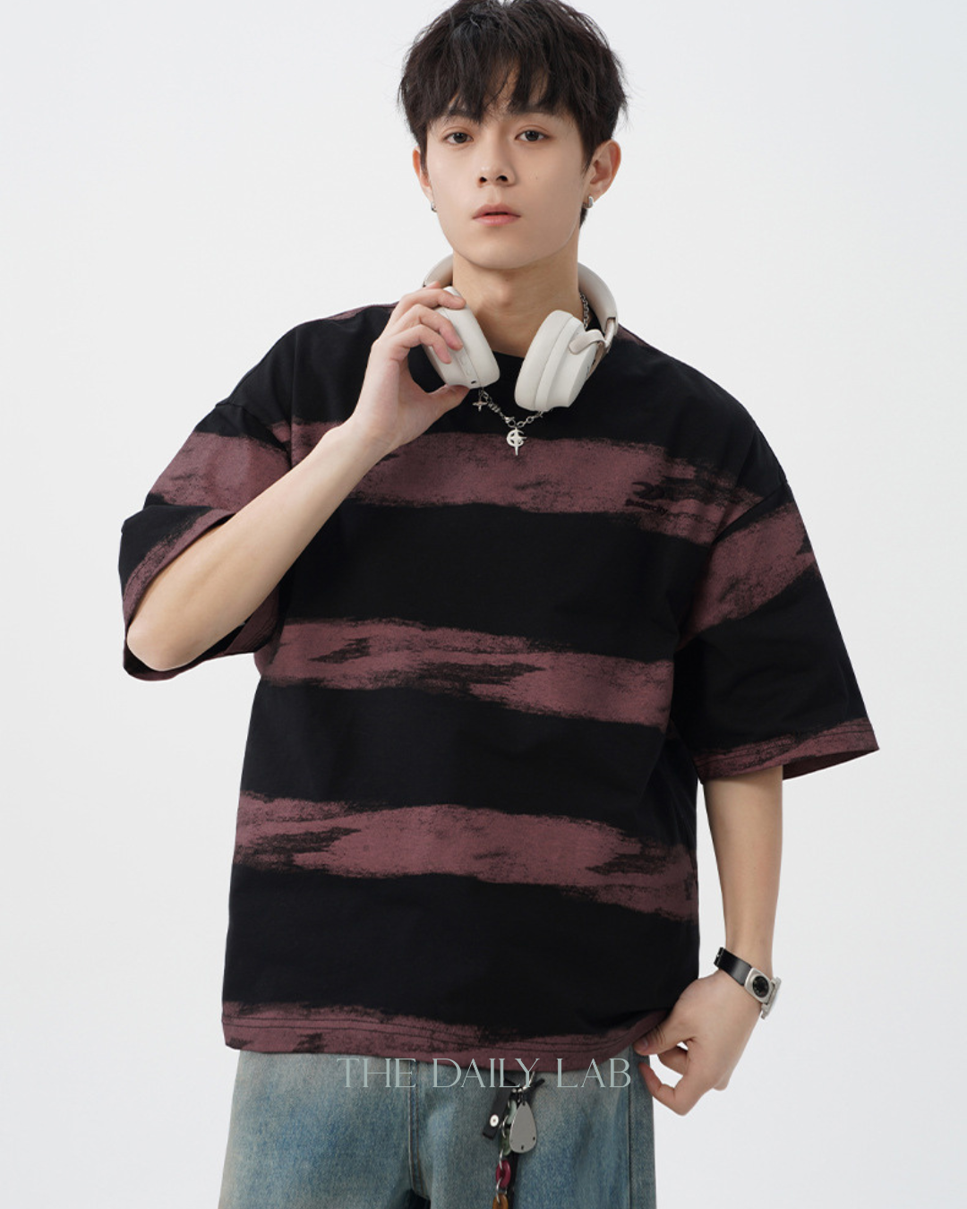 Tie-Dye Striped Vintage Tee in Black Purple