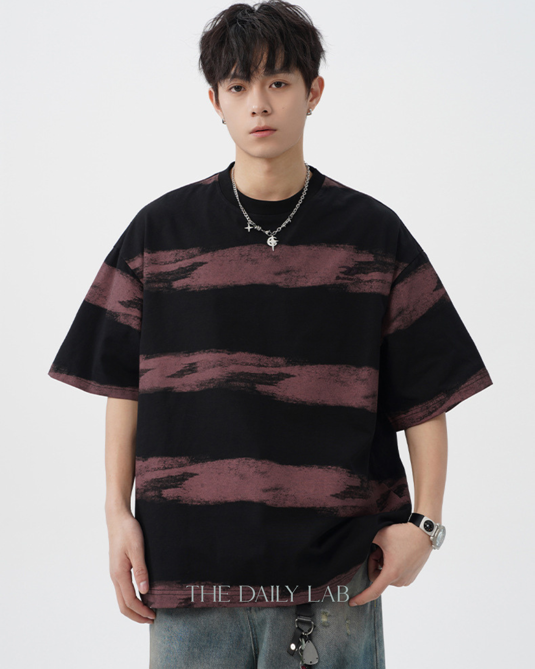 Tie-Dye Striped Vintage Tee in Black Purple