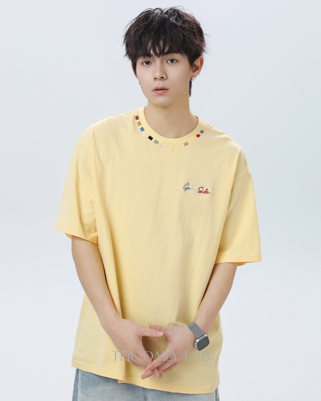Contrast Collar Embroidered Tee in Yellow