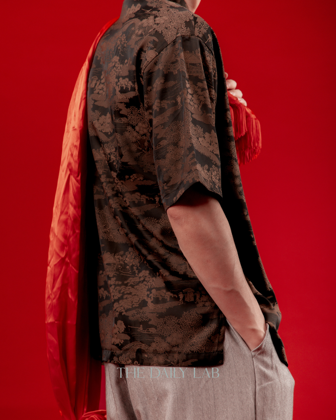 Lightweight Mandarin Collar Shirt in Brown