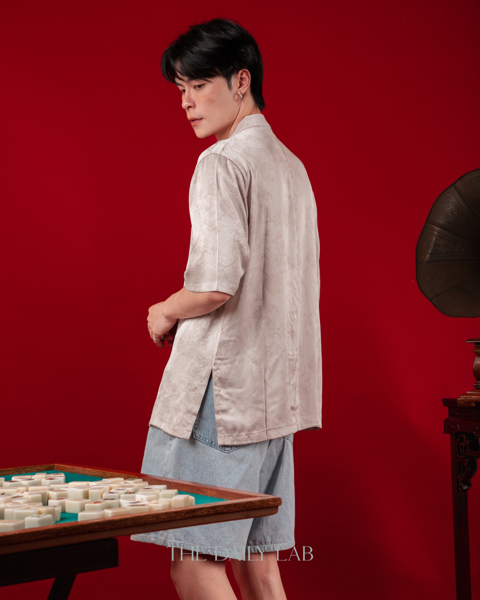 Ice Silk Mandarin Shirt in Mocha