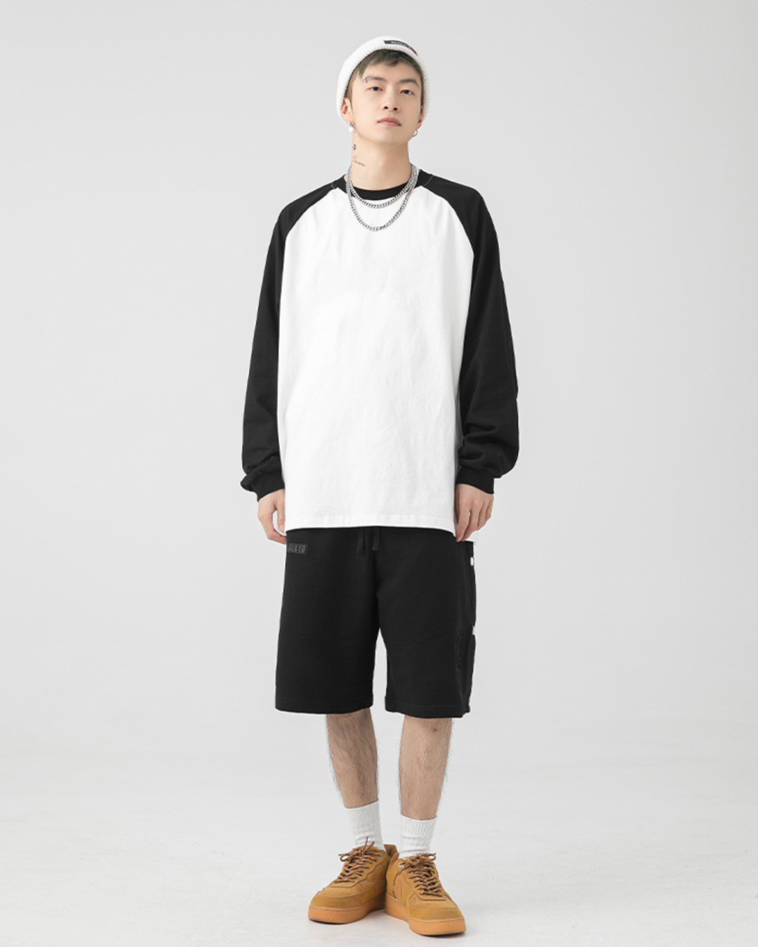 250G Dual Tone Patchwork Tee in White