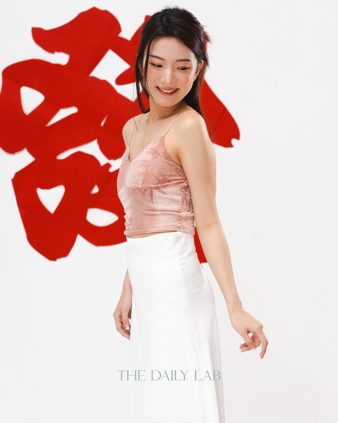 Bamboo Leaf Mesh Tank Top in Pink