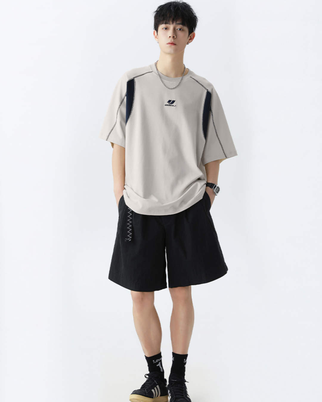 J Patchwork Relaxed Tee in Khaki (In-Stock)