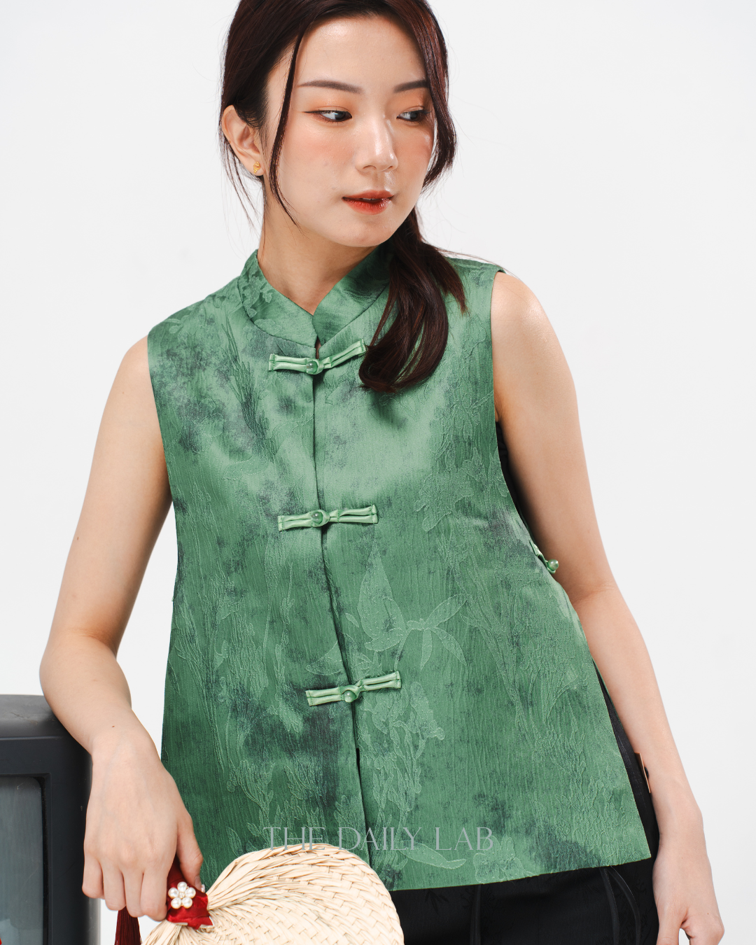 Green Embroidered Jacquard Vest