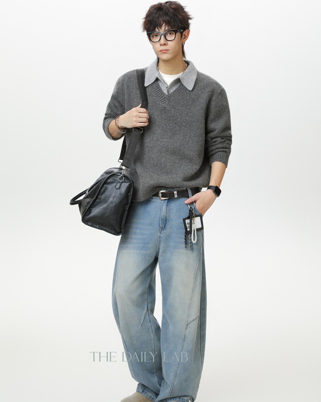 Vintage Lapel Knit Sweater Jacket in Grey