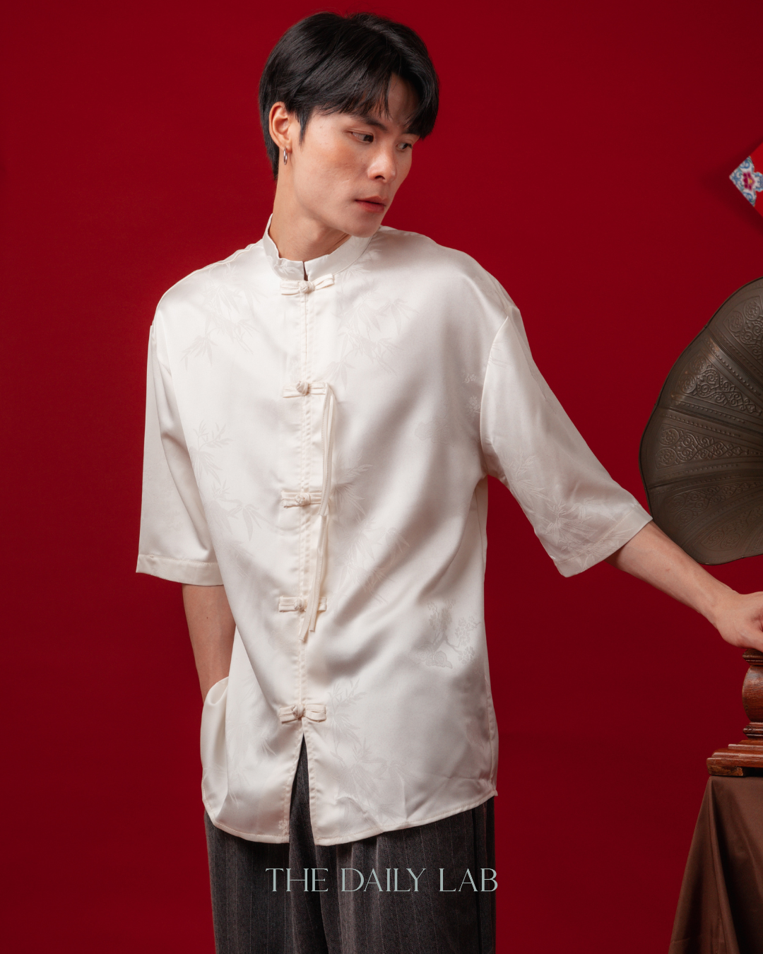 Vintage Mandarin Collar Coat in Beige