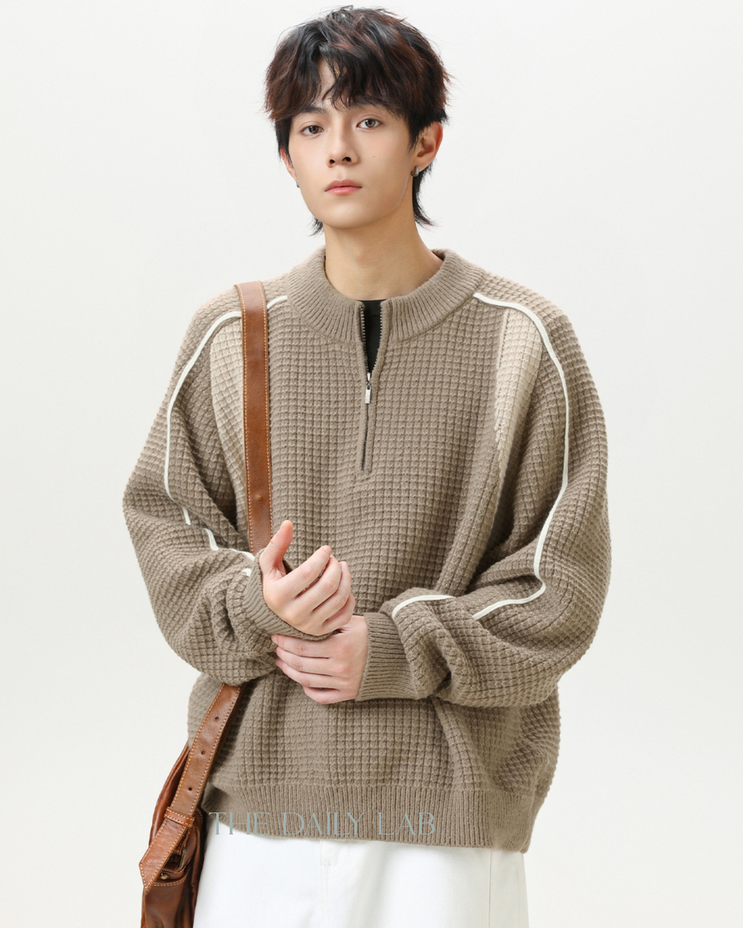 Colorblock Fleece Knit Jacket in Khaki