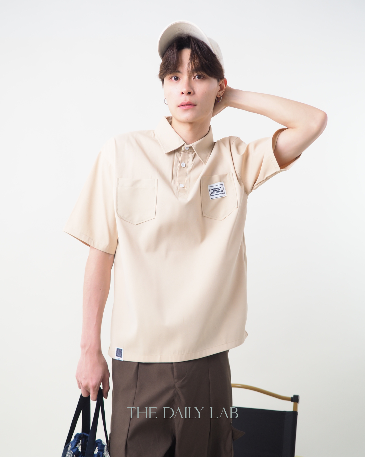 Cargo Pocketed Tee in Beige