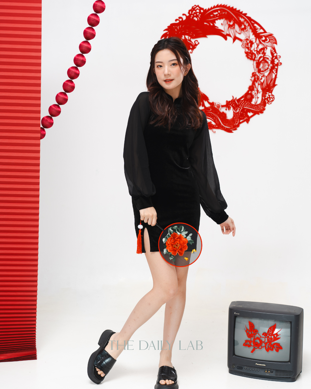 Velvet Sheer Lantern Sleeve Dress