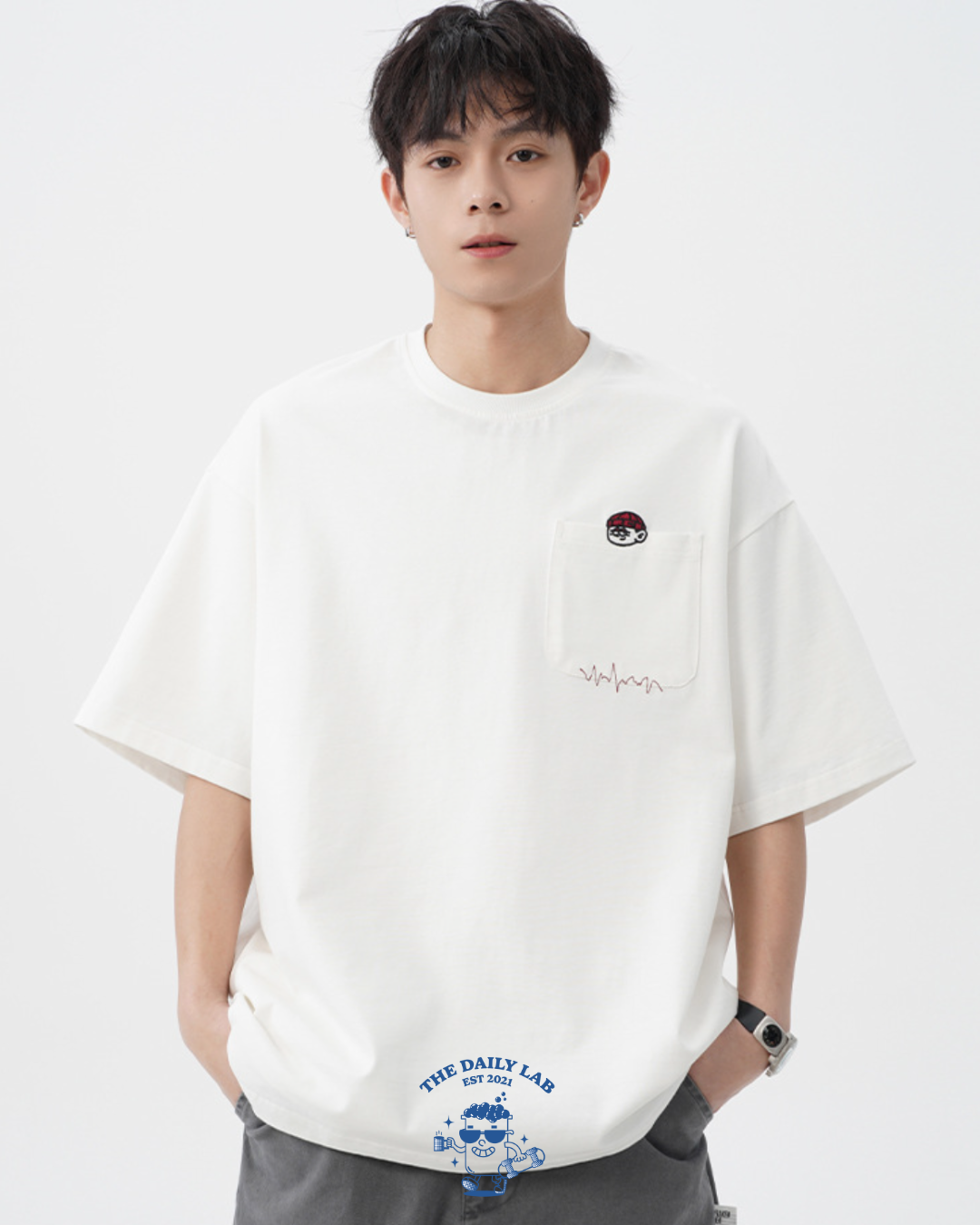 Pocketed Embroidery Relaxed Tee in White