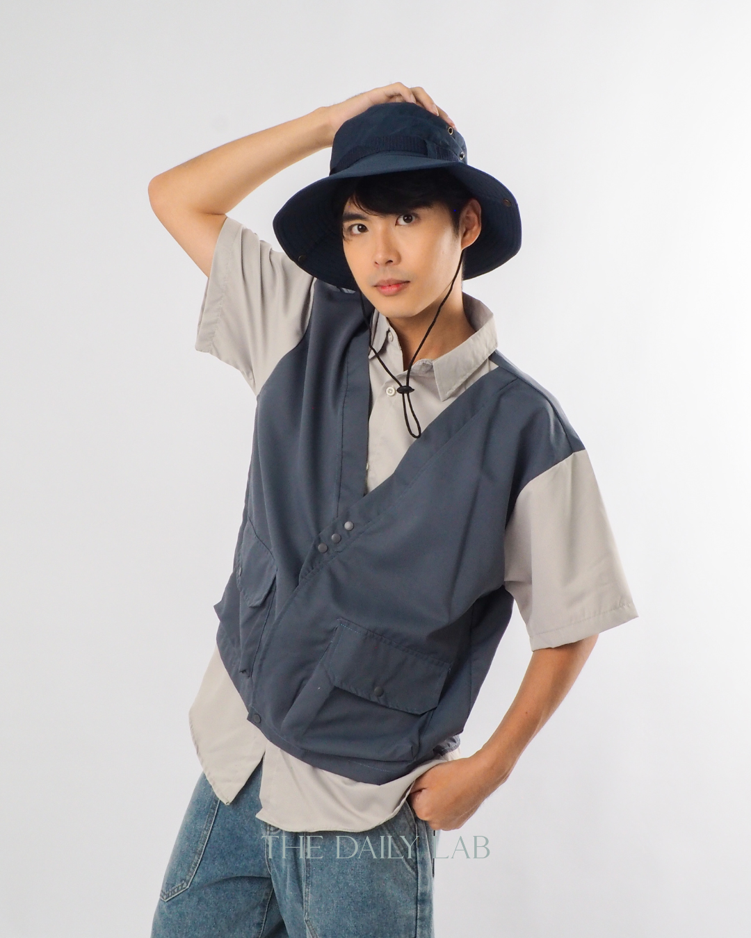 Japanese Techwear Layered Shirt in Navy