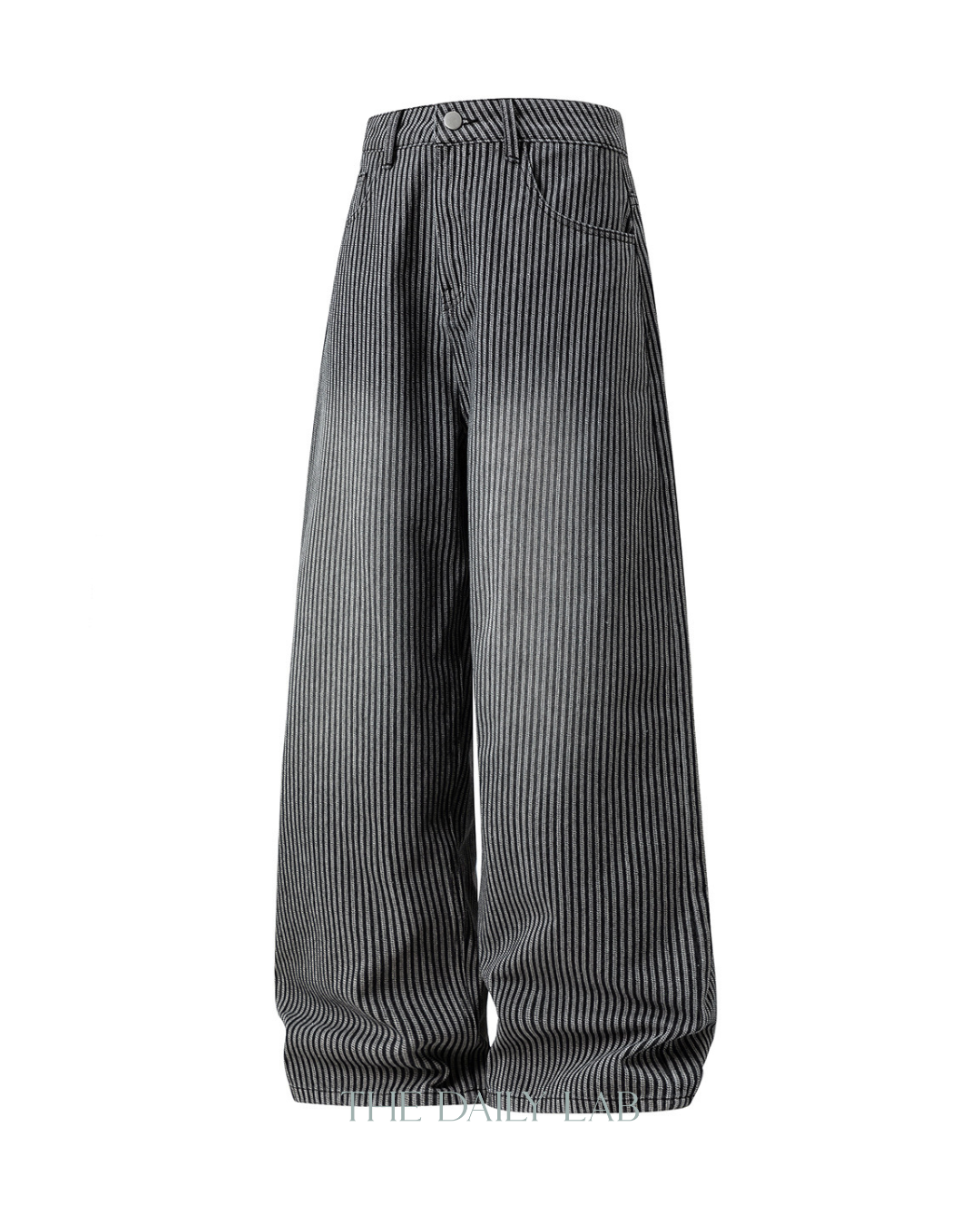 Vintage Washed Vertical-Stripe Jeans In Black