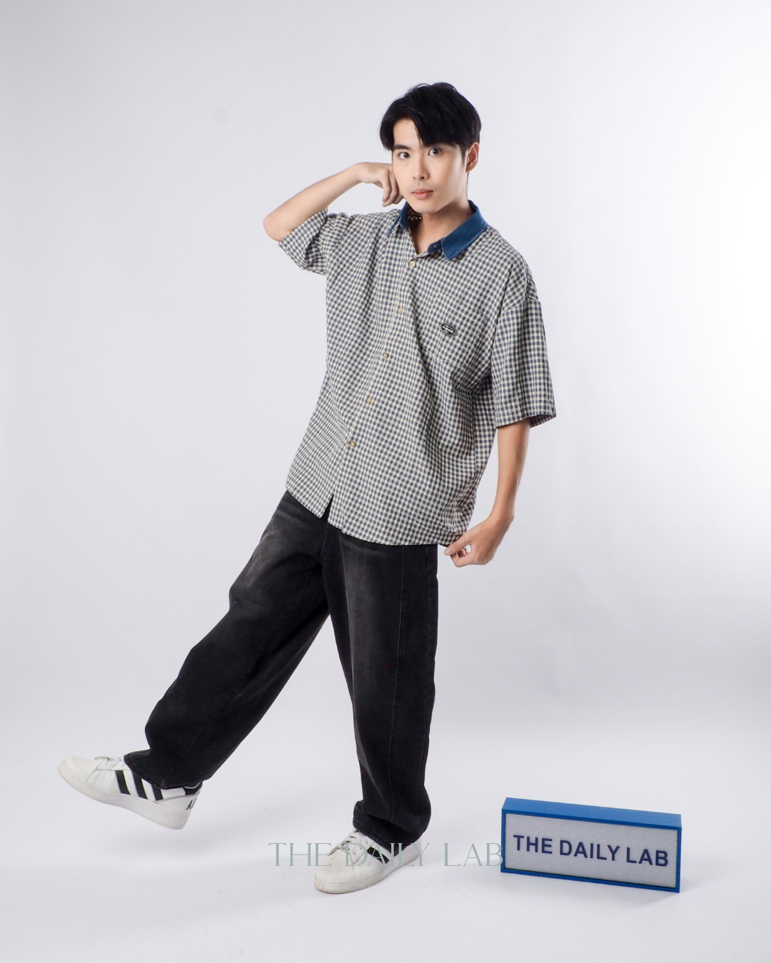 Japanese Vintage Plaid Denim Shirt in Blue