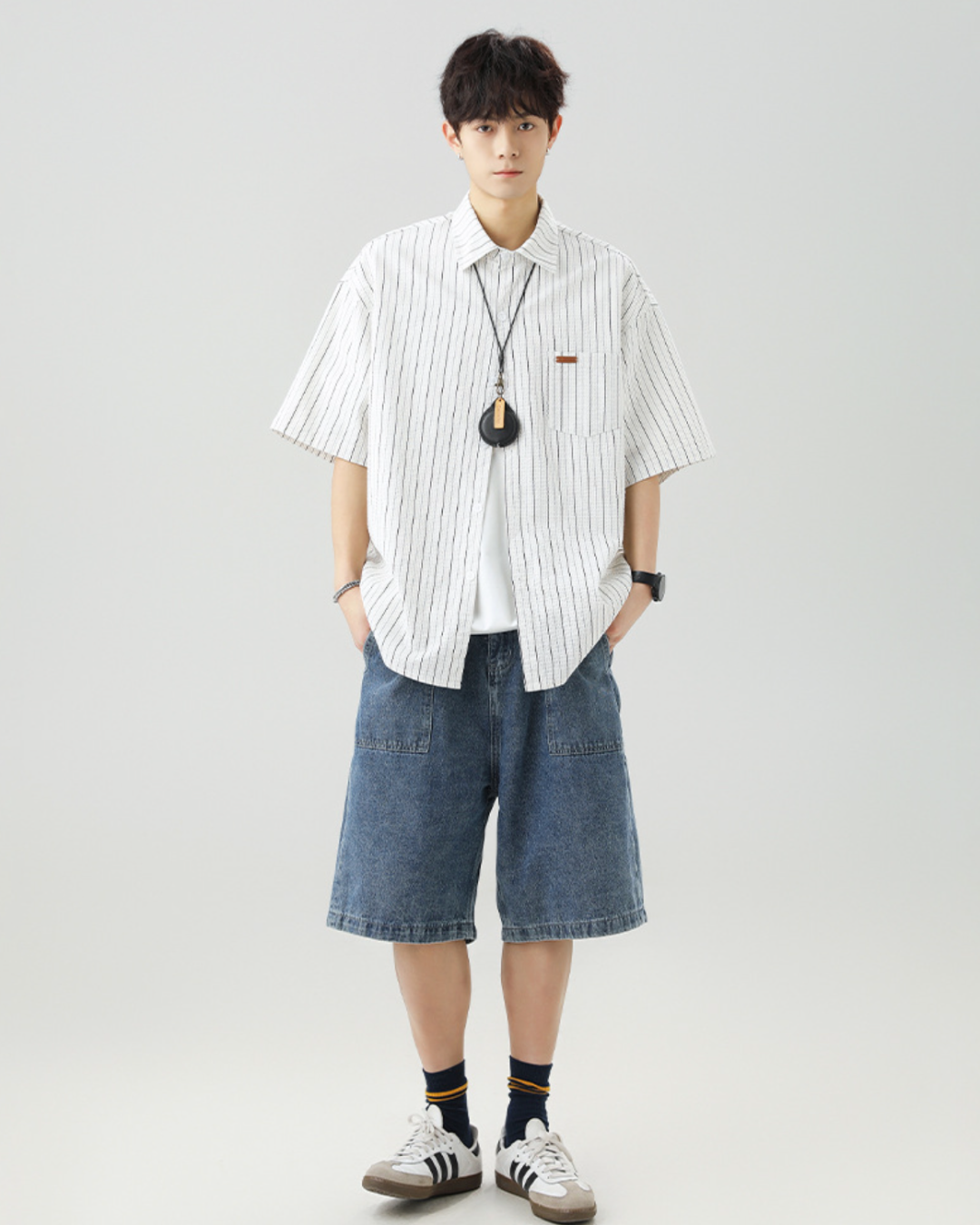 Striped Buttoned Overshirt in White