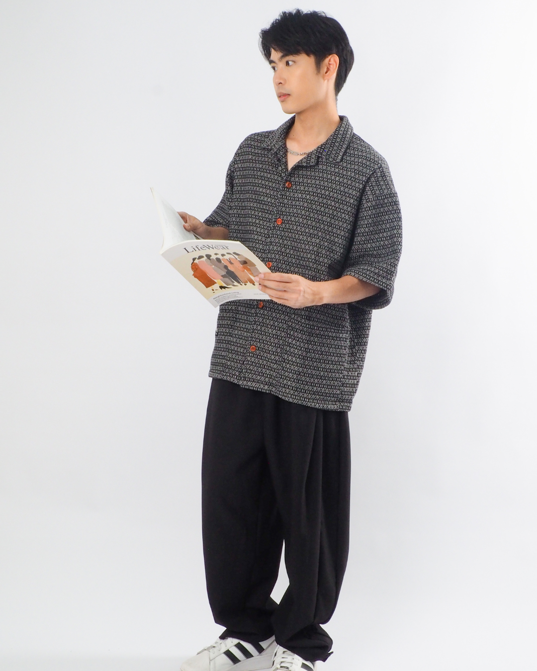 Japanese Retro Workwear Denim Shirt in Black