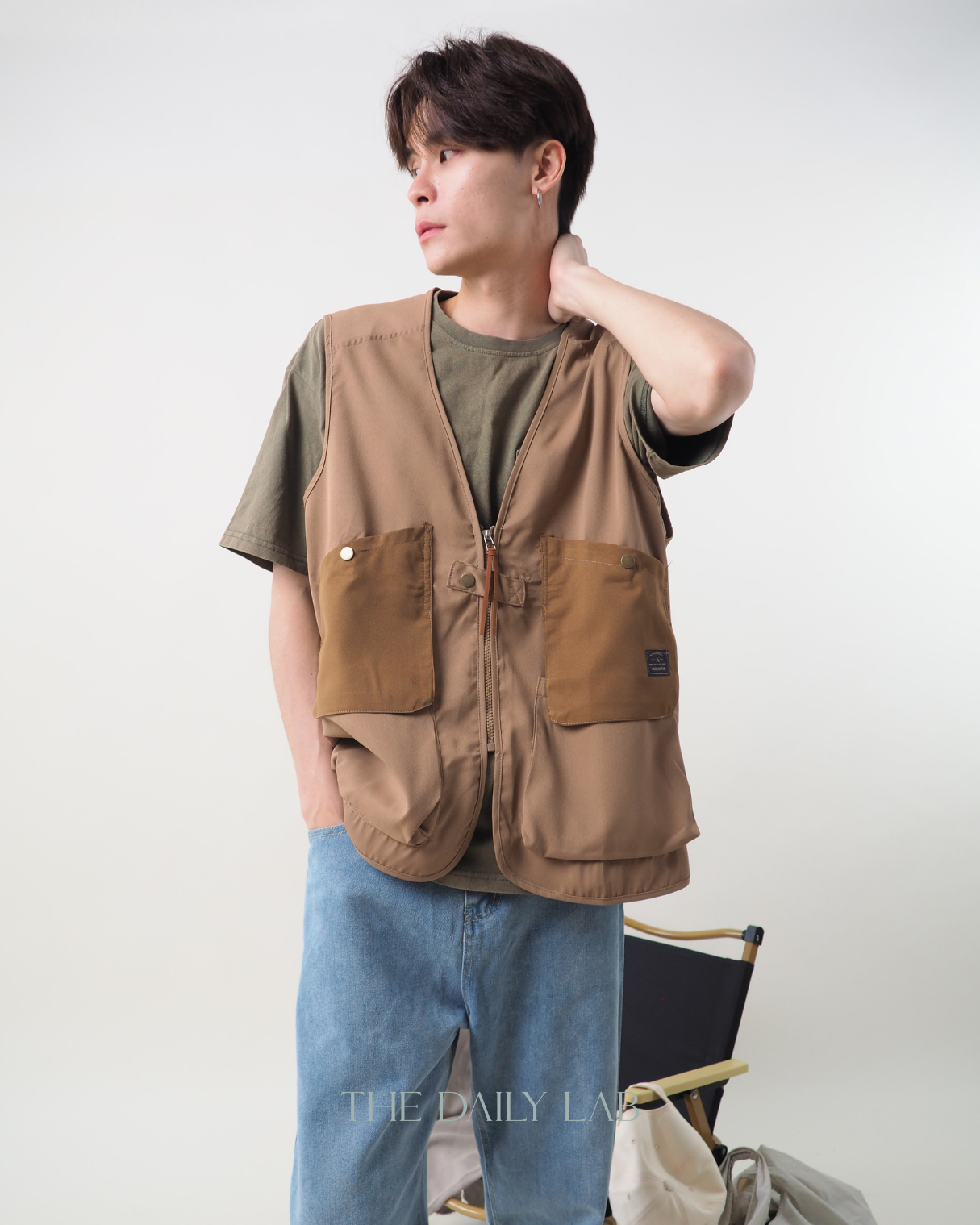 Pocketed Cargo Vest in Khaki